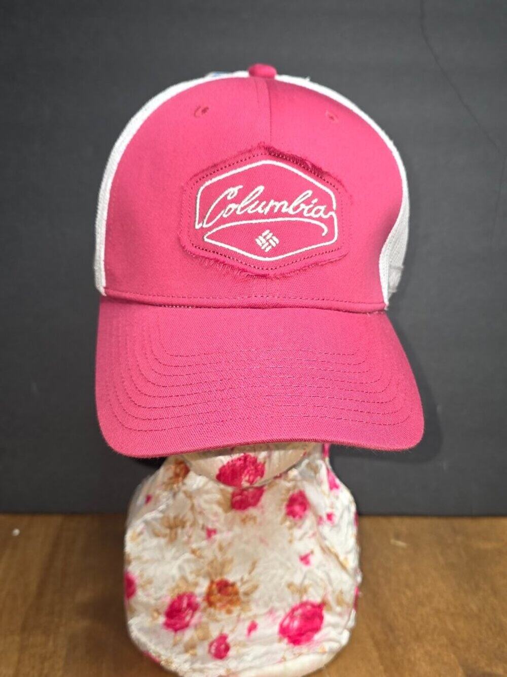 Columbia Hat Snapback Baseball Cap Crimson White Sewn Patch Logo Mesh Trucker